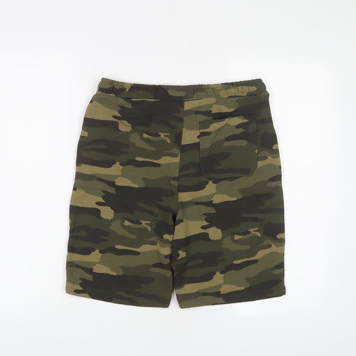Marks and Spencer Boys Green Camouflage Cotton Sweat Shorts Size 13-14 Years L7 in Regular Drawstring - Pockets