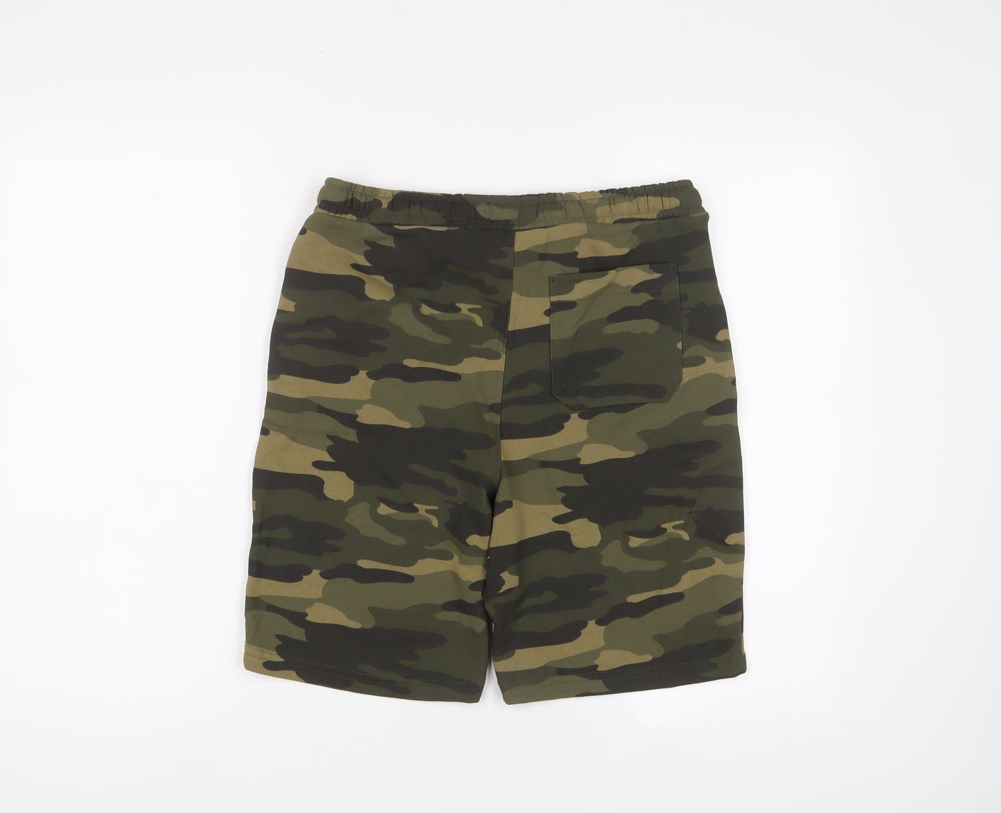 Marks and Spencer Boys Green Camouflage Cotton Sweat Shorts Size 13-14 Years L7 in Regular Drawstring - Pockets