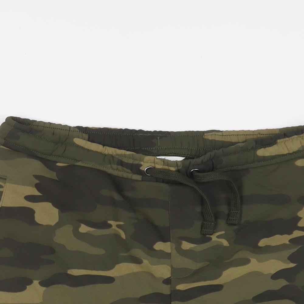 Marks and Spencer Boys Green Camouflage Cotton Sweat Shorts Size 13-14 Years L7 in Regular Drawstring - Pockets