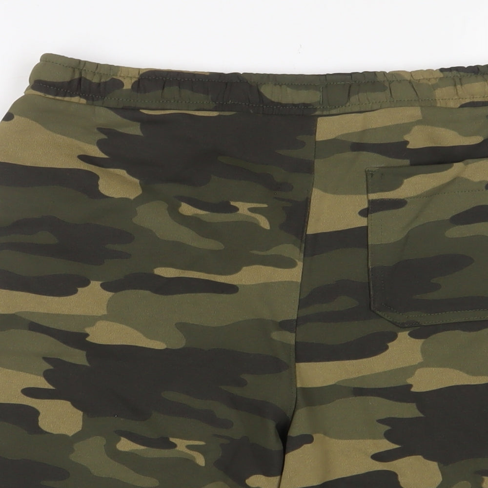 Marks and Spencer Boys Green Camouflage Cotton Sweat Shorts Size 13-14 Years L7 in Regular Drawstring - Pockets