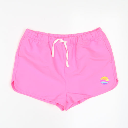 Marks and Spencer Girls Pink Polyester Sweat Shorts Size 12-13 Years Regular Drawstring - Swim shorts