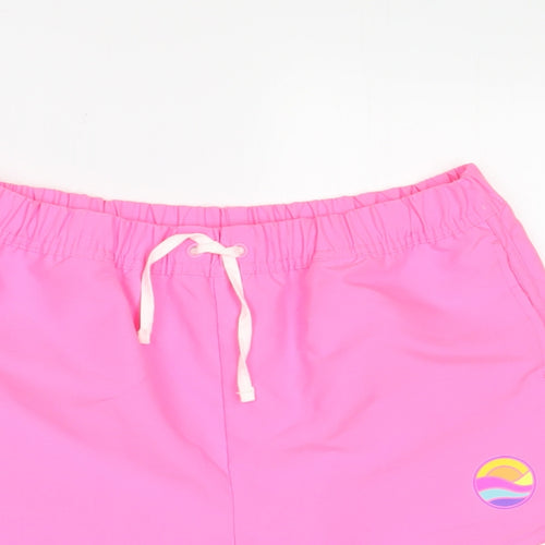 Marks and Spencer Girls Pink Polyester Sweat Shorts Size 12-13 Years Regular Drawstring - Swim shorts