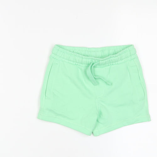 Marks and Spencer Boys Green Cotton Sweat Shorts Size 2-3 Years Regular Drawstring - Pockets