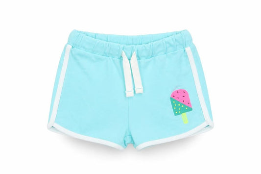 Marks and Spencer Girls Blue Cotton Sweat Shorts Size 4-5 Years Regular Drawstring - Ice Lollie