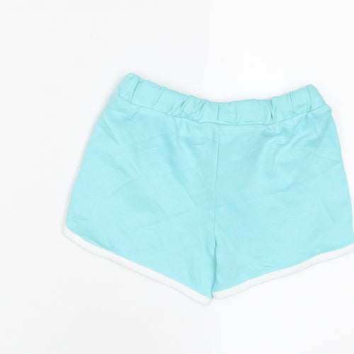Marks and Spencer Girls Blue Cotton Sweat Shorts Size 4-5 Years Regular Drawstring - Ice Lollie