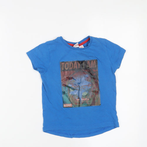 Marvel Boys Blue Cotton Basic T-Shirt Size 3-4 Years Crew Neck Pullover