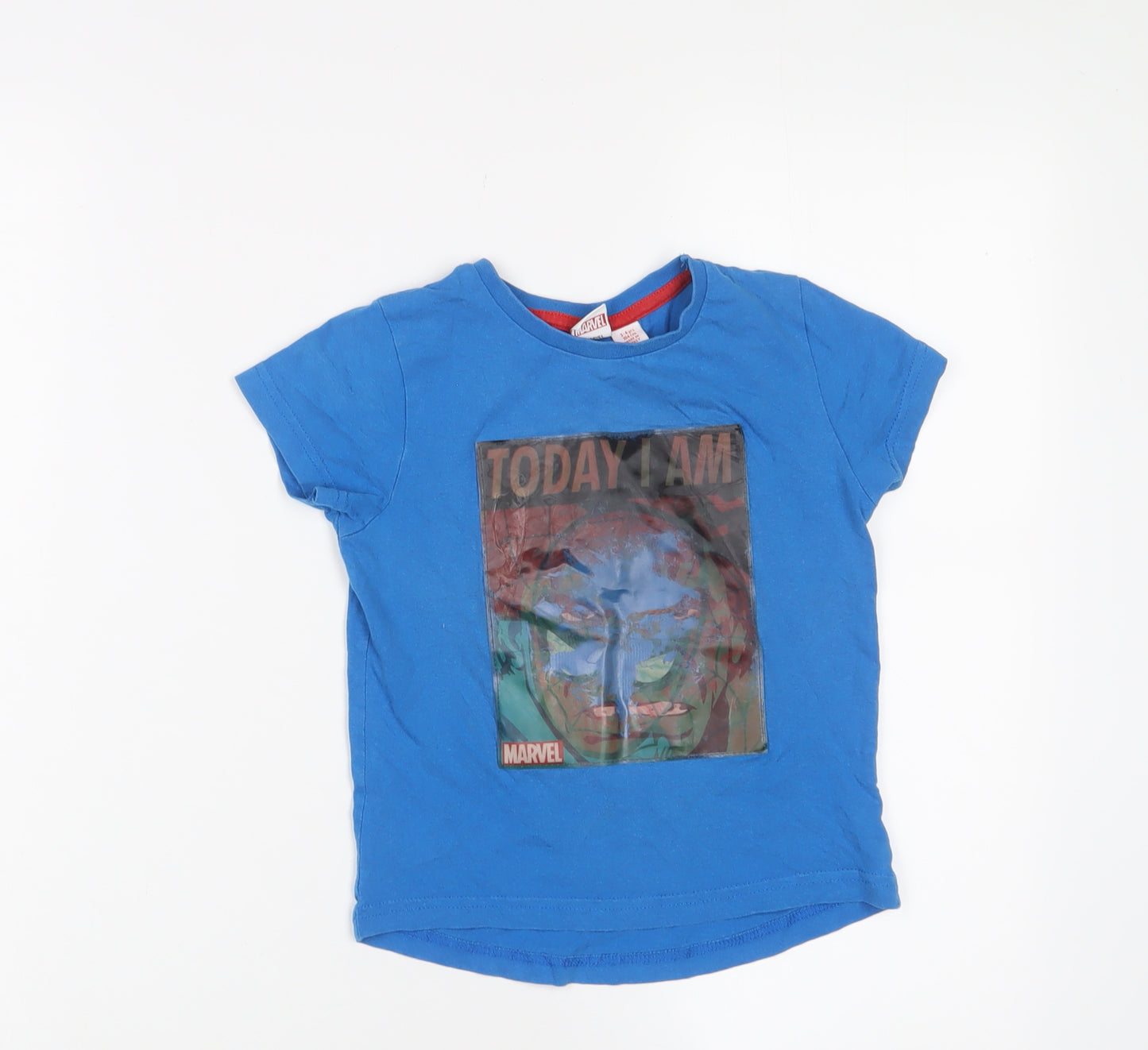 Marvel Boys Blue Cotton Basic T-Shirt Size 3-4 Years Crew Neck Pullover