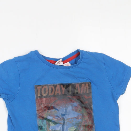 Marvel Boys Blue Cotton Basic T-Shirt Size 3-4 Years Crew Neck Pullover