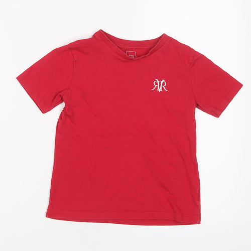 River Island Boys Red Cotton Basic T-Shirt Size 5-6 Years Crew Neck Pullover - Embroidered, Logo