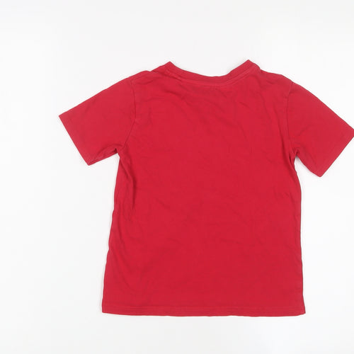 River Island Boys Red Cotton Basic T-Shirt Size 5-6 Years Crew Neck Pullover - Embroidered, Logo