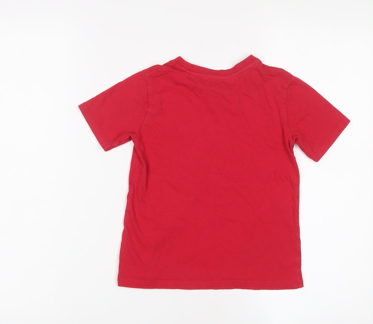 River Island Boys Red Cotton Basic T-Shirt Size 5-6 Years Crew Neck Pullover - Embroidered, Logo