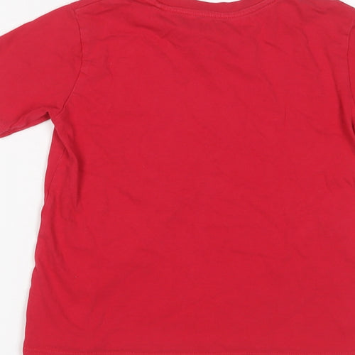 River Island Boys Red Cotton Basic T-Shirt Size 5-6 Years Crew Neck Pullover - Embroidered, Logo