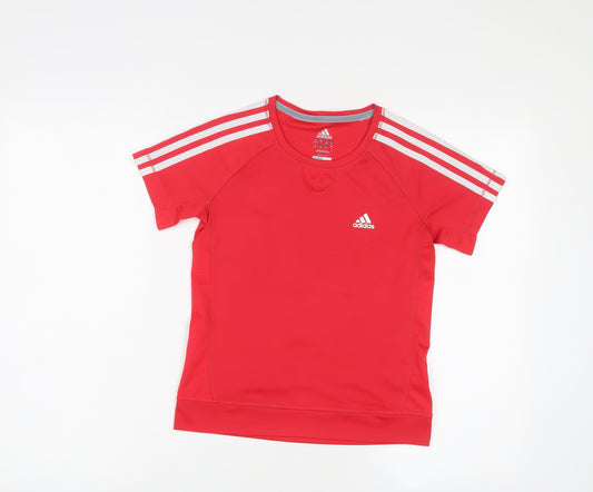 adidas Boys Red Polyester Basic T-Shirt Size 13-14 Years Crew Neck Pullover - Logo