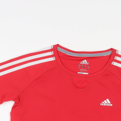 adidas Boys Red Polyester Basic T-Shirt Size 13-14 Years Crew Neck Pullover - Logo