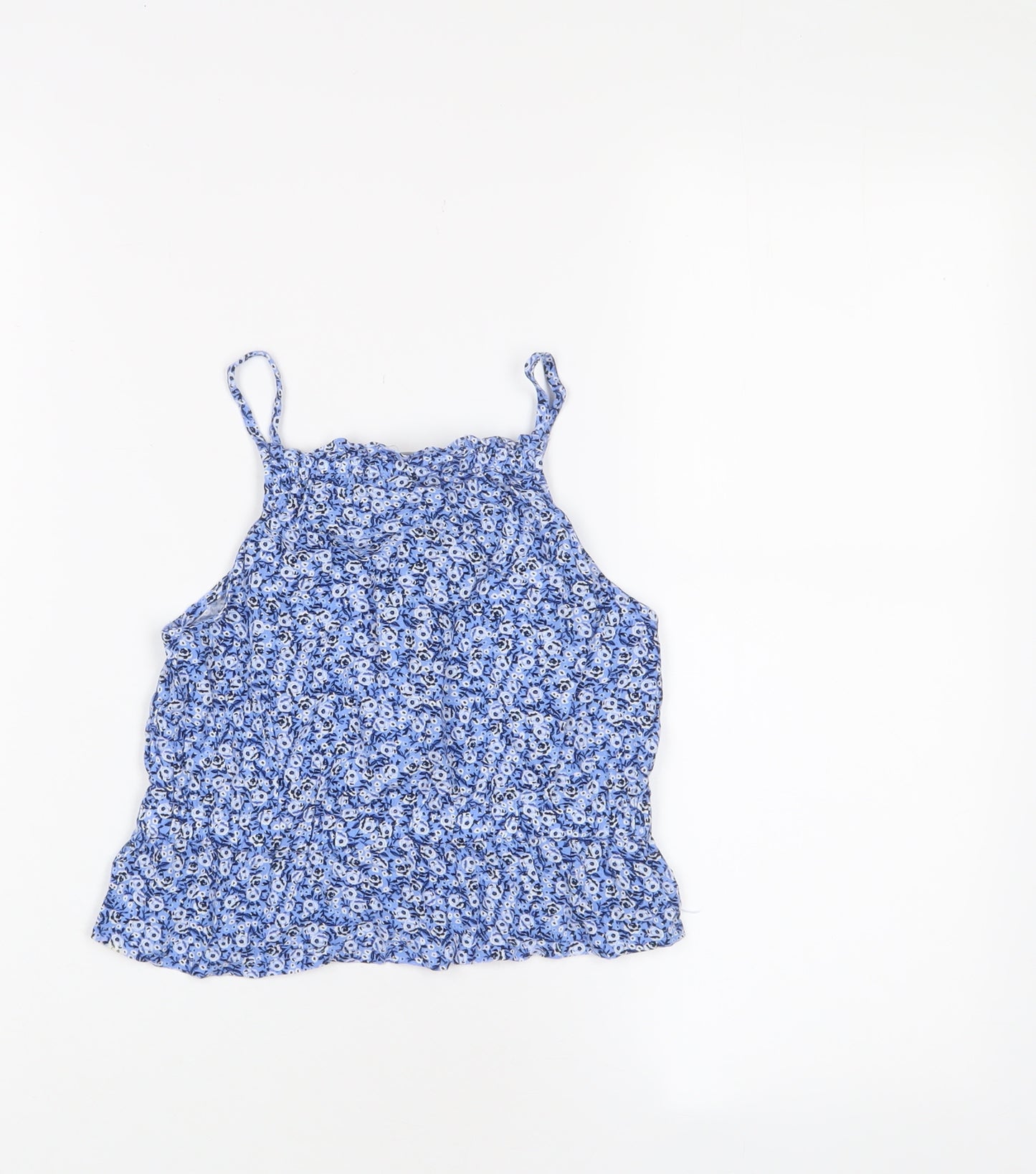 H&M Girls Blue Floral Viscose Basic Tank Size 9-10 Years Square Neck Pullover