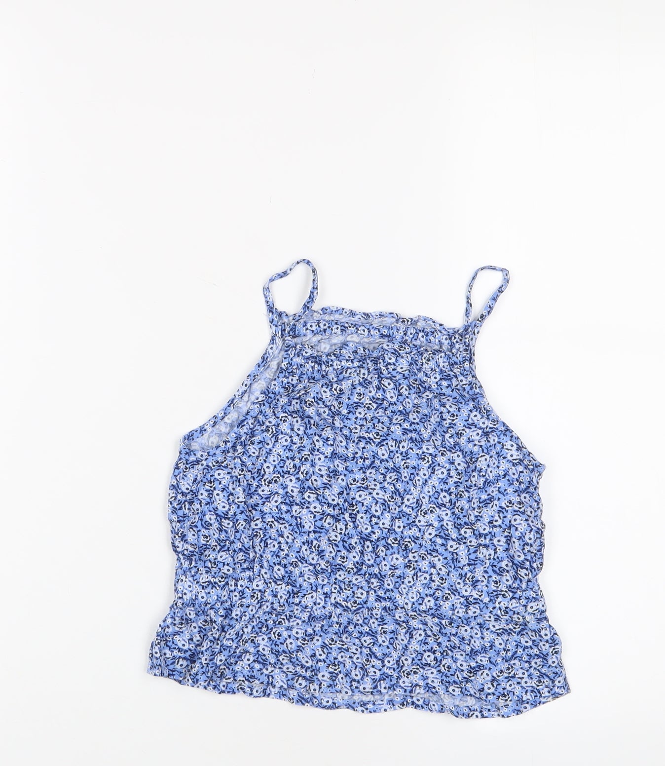 H&M Girls Blue Floral Viscose Basic Tank Size 9-10 Years Square Neck Pullover