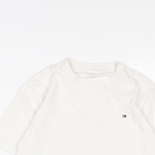 Tommy Hilfiger Boys White Cotton Basic T-Shirt Size 10 Years Crew Neck Pullover - Logo, Embroidered