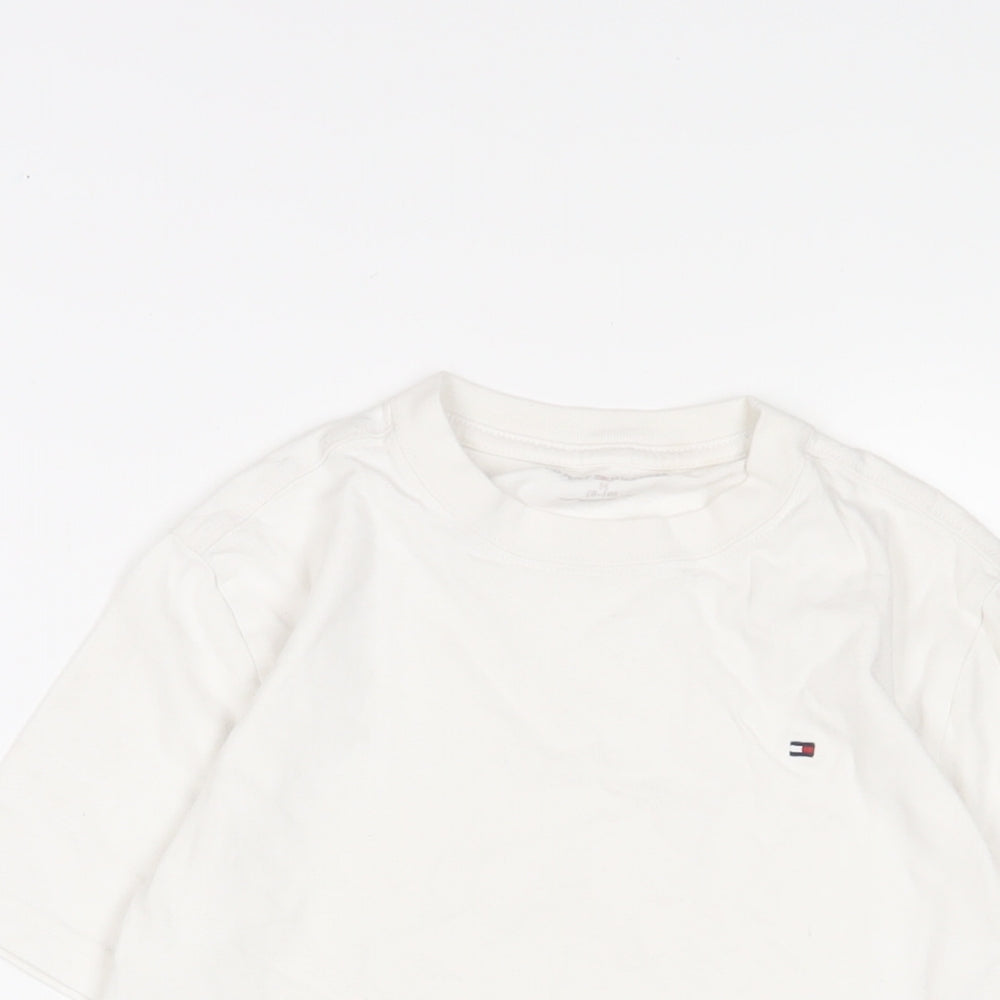 Tommy Hilfiger Boys White Cotton Basic T-Shirt Size 10 Years Crew Neck Pullover - Logo, Embroidered