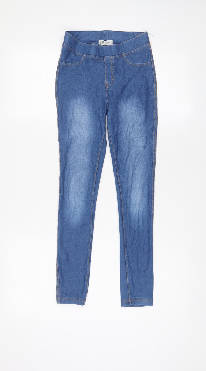 H&M Girls Blue Cotton Skinny Jeans Size 10-11 Years L25 in Regular Pullover
