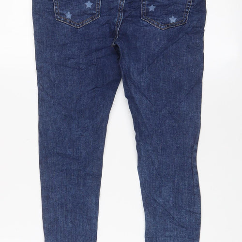 Marks and Spencer Girls Blue Geometric Cotton Skinny Jeans Size 8-9 Years L22 in Regular Zip - Star Pattern