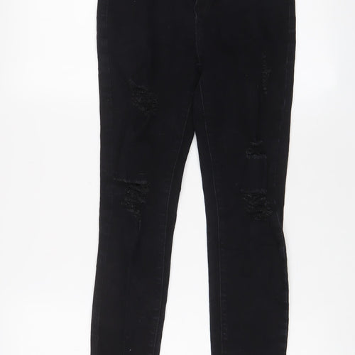 Lipsy Girls Black Cotton Skinny Jeans Size 13 Years L25 in Regular Zip - Distressed, Pockets