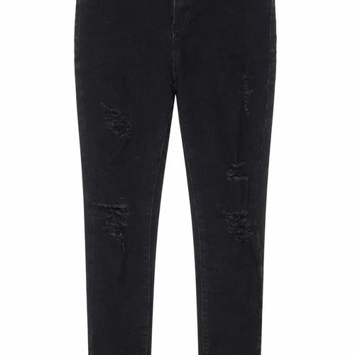 Lipsy Girls Black Cotton Skinny Jeans Size 13 Years L25 in Regular Zip - Distressed, Pockets