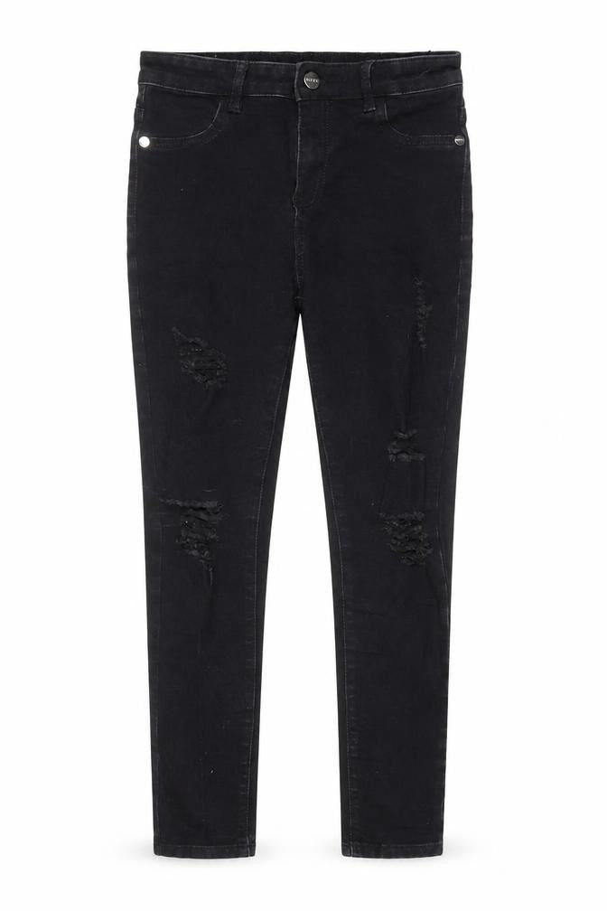 Lipsy Girls Black Cotton Skinny Jeans Size 13 Years L25 in Regular Zip - Distressed, Pockets