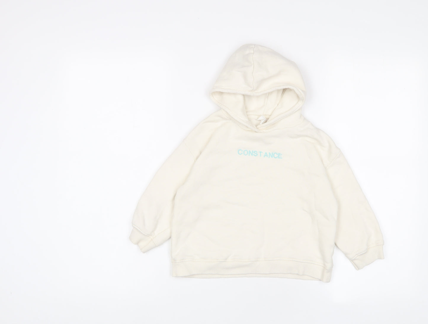 Zara Girls Beige Cotton Pullover Hoodie Size 4-5 Years Pullover - Embroidered