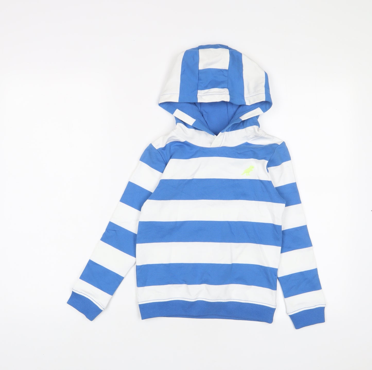 Marks and Spencer Boys Blue Striped Cotton Pullover Hoodie Size 5-6 Years Pullover - Logo, Embroidered
