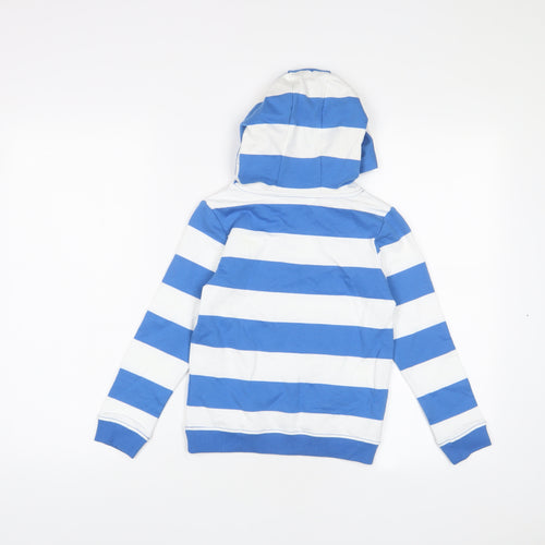 Marks and Spencer Boys Blue Striped Cotton Pullover Hoodie Size 5-6 Years Pullover - Logo, Embroidered