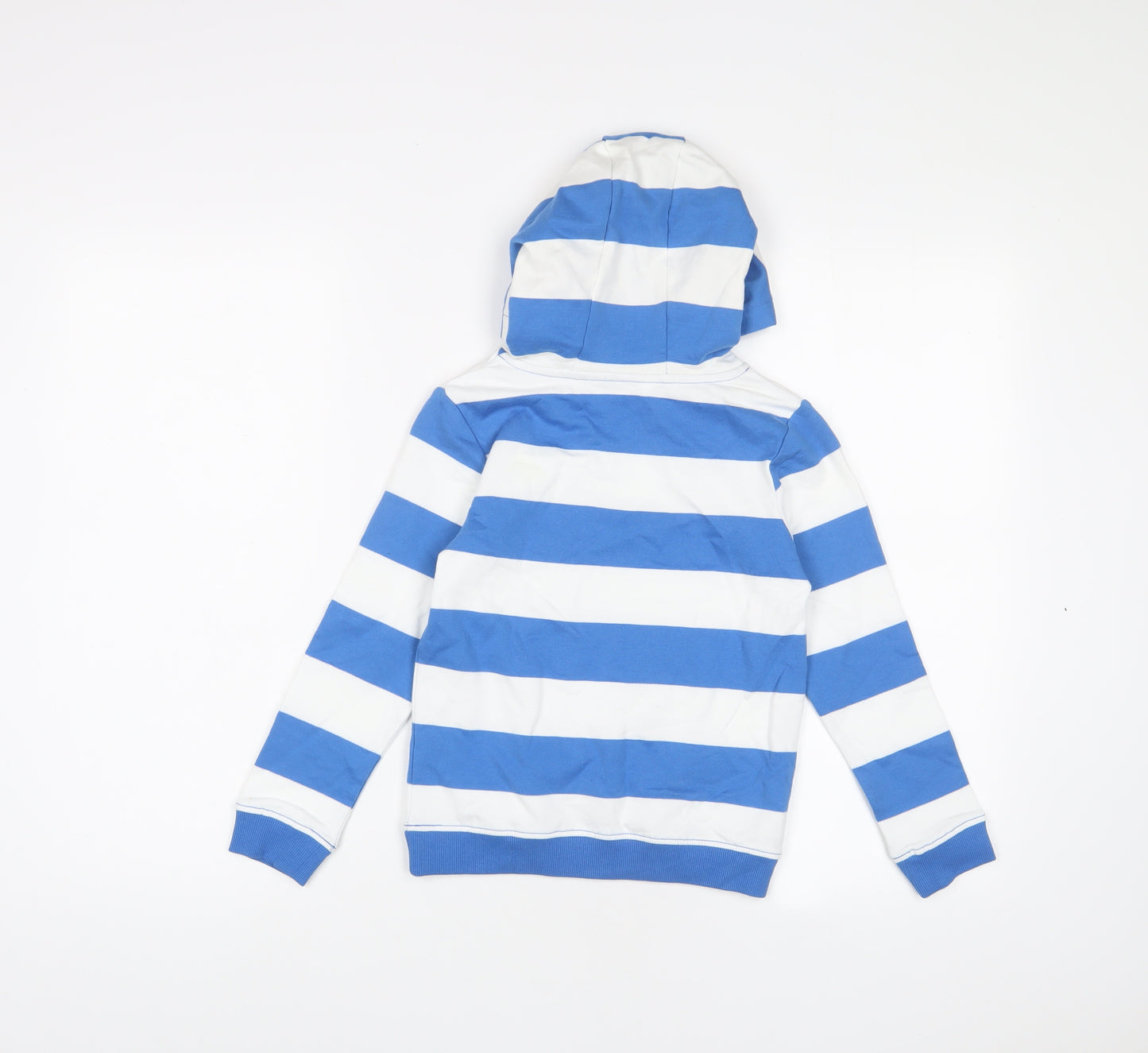 Marks and Spencer Boys Blue Striped Cotton Pullover Hoodie Size 5-6 Years Pullover - Logo, Embroidered