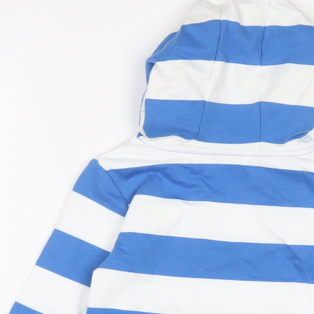 Marks and Spencer Boys Blue Striped Cotton Pullover Hoodie Size 5-6 Years Pullover - Logo, Embroidered