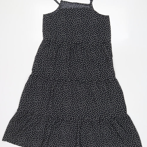 H&M Girls Black Floral Polyester A-Line Size 13-14 Years Square Neck Pullover