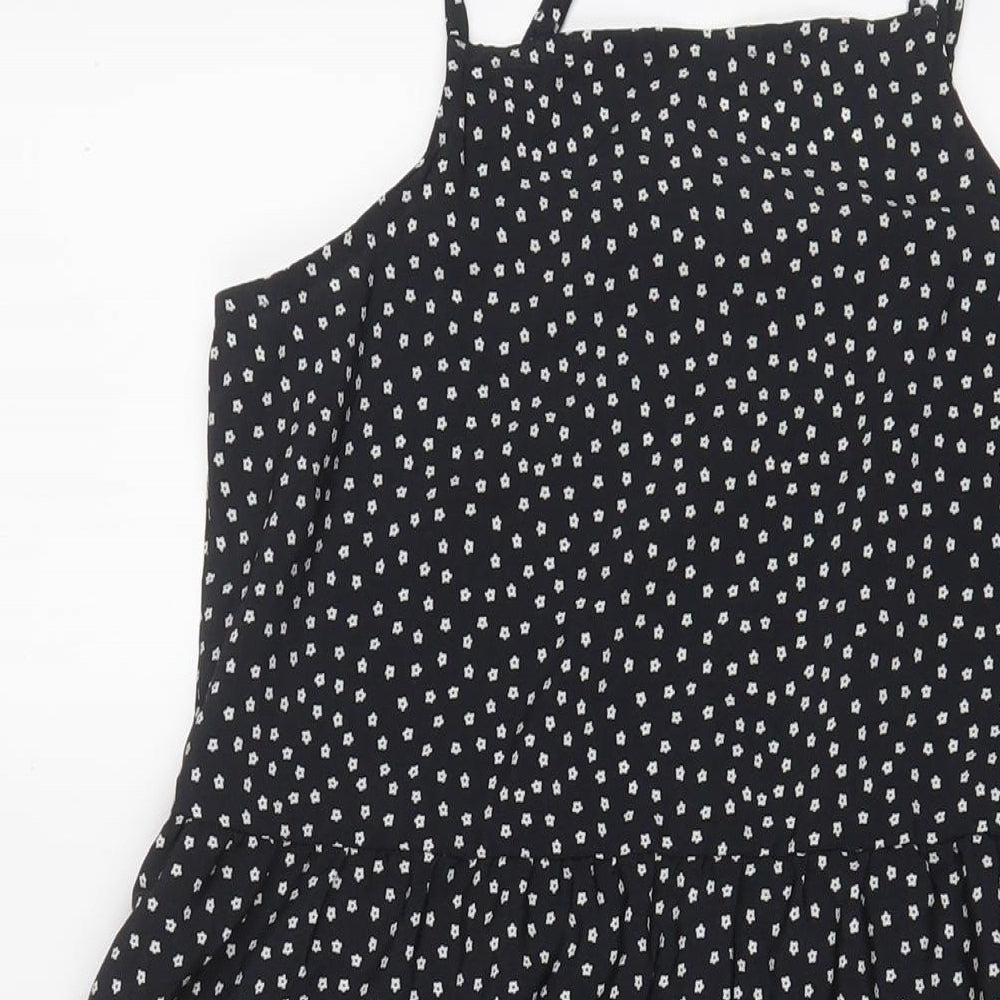 H&M Girls Black Floral Polyester A-Line Size 13-14 Years Square Neck Pullover