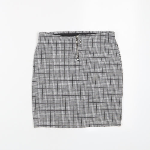 New Look Girls Grey Plaid Polyester A-Line Skirt Size 10-11 Years Regular Zip