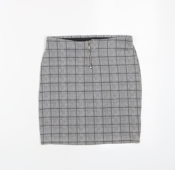 New Look Girls Grey Plaid Polyester A-Line Skirt Size 10-11 Years Regular Zip