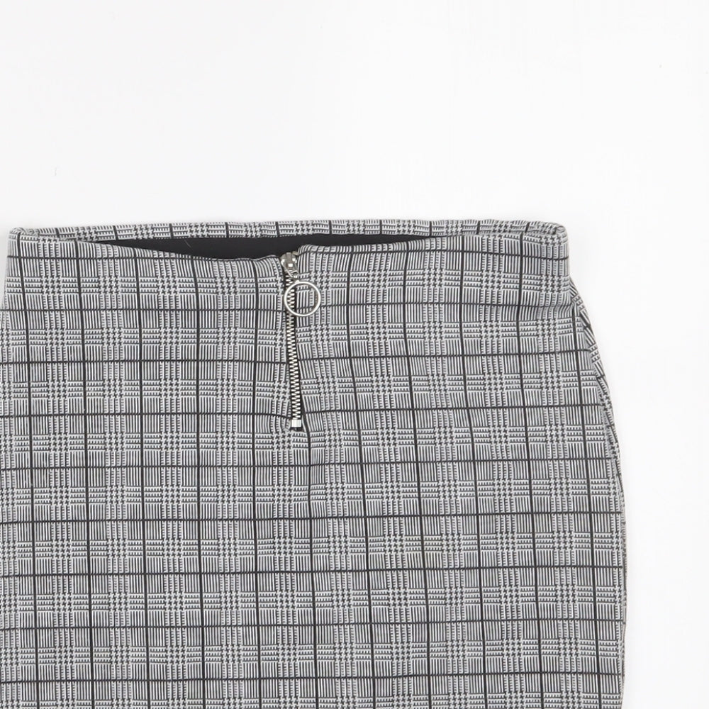 New Look Girls Grey Plaid Polyester A-Line Skirt Size 10-11 Years Regular Zip