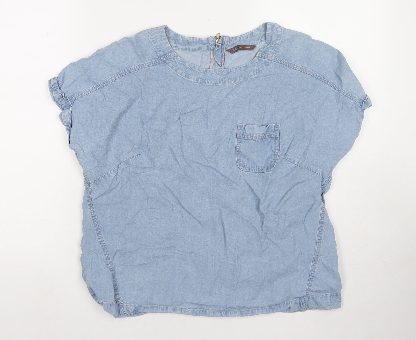 Marks and Spencer Womens Blue Lyocell Basic T-Shirt Size 12 Round Neck