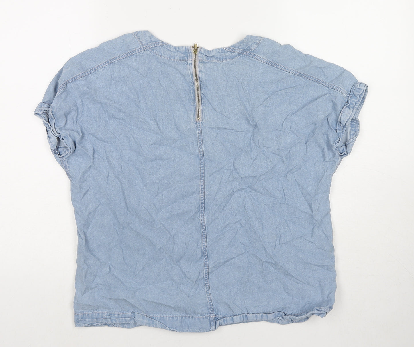 Marks and Spencer Womens Blue Lyocell Basic T-Shirt Size 12 Round Neck