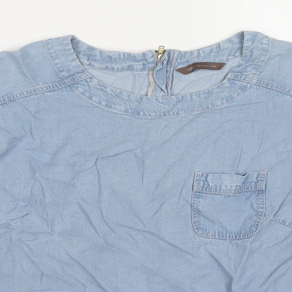Marks and Spencer Womens Blue Lyocell Basic T-Shirt Size 12 Round Neck