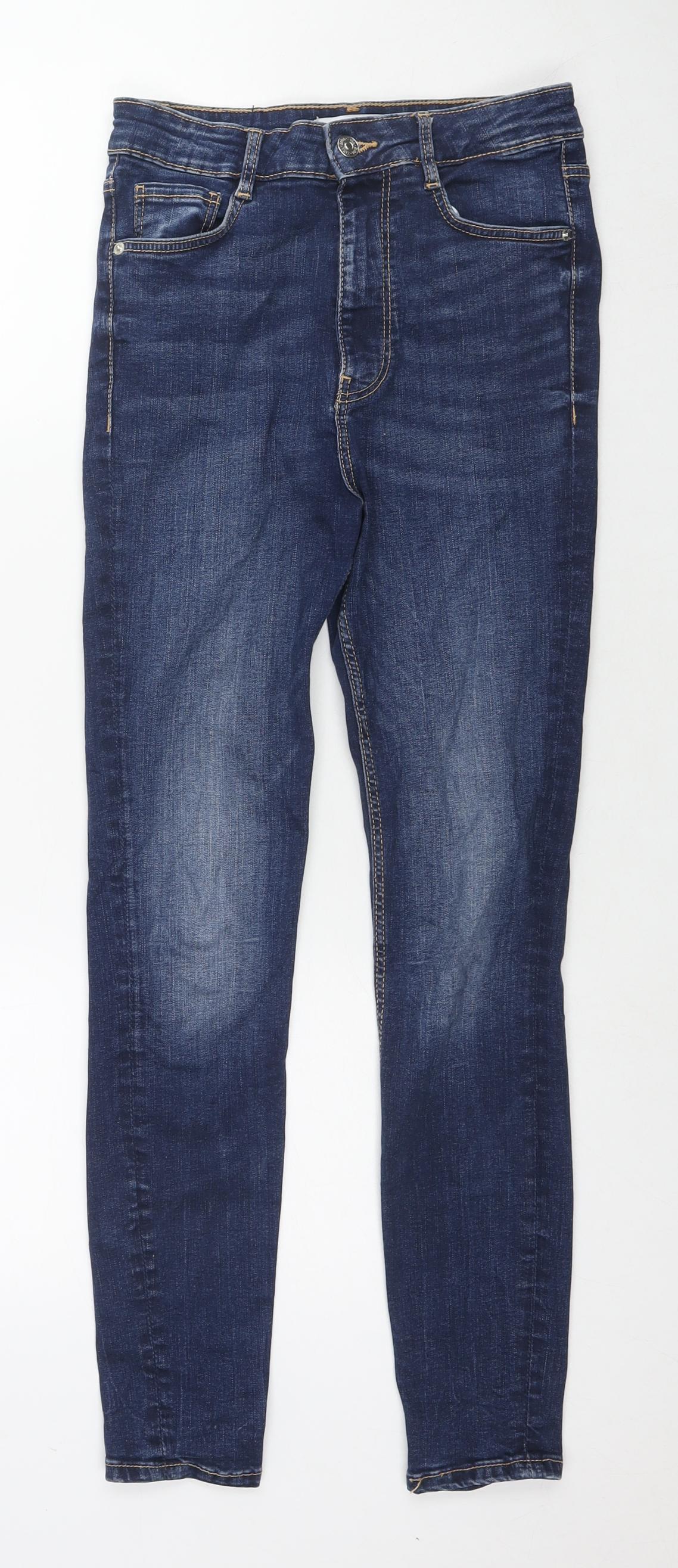 Zara Womens Blue Cotton Skinny Jeans Size 8 L28 in Regular Zip
