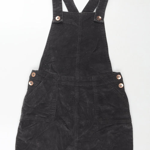 George Girls Grey Cotton Pinafore/Dungaree Dress Size 9-10 Years Square Neck Button