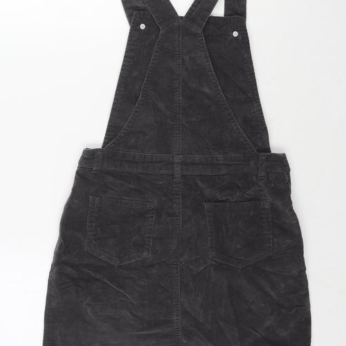 George Girls Grey Cotton Pinafore/Dungaree Dress Size 9-10 Years Square Neck Button