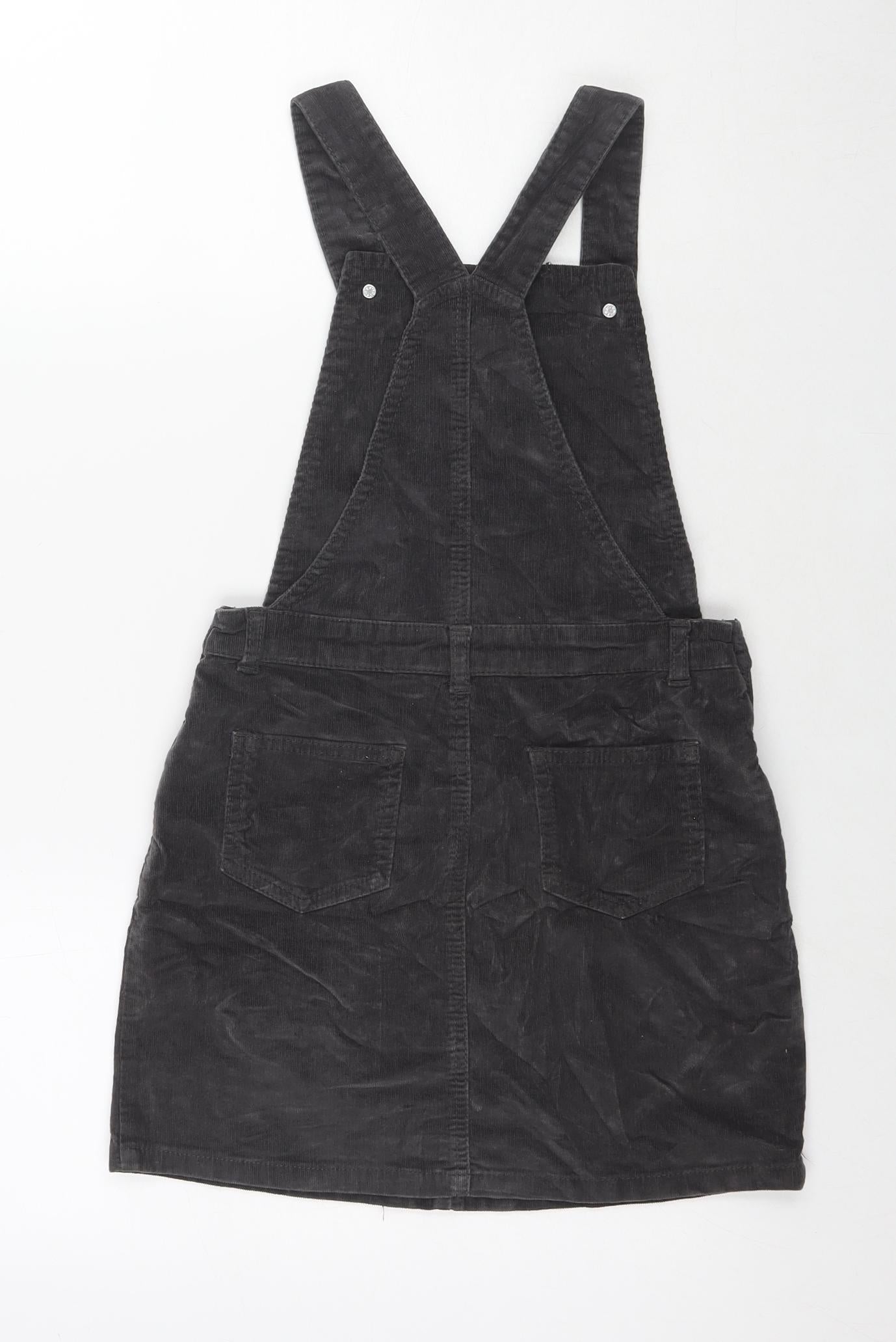 George Girls Grey Cotton Pinafore/Dungaree Dress Size 9-10 Years Square Neck Button