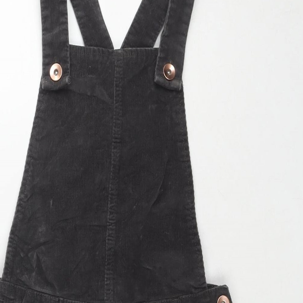 George Girls Grey Cotton Pinafore/Dungaree Dress Size 9-10 Years Square Neck Button