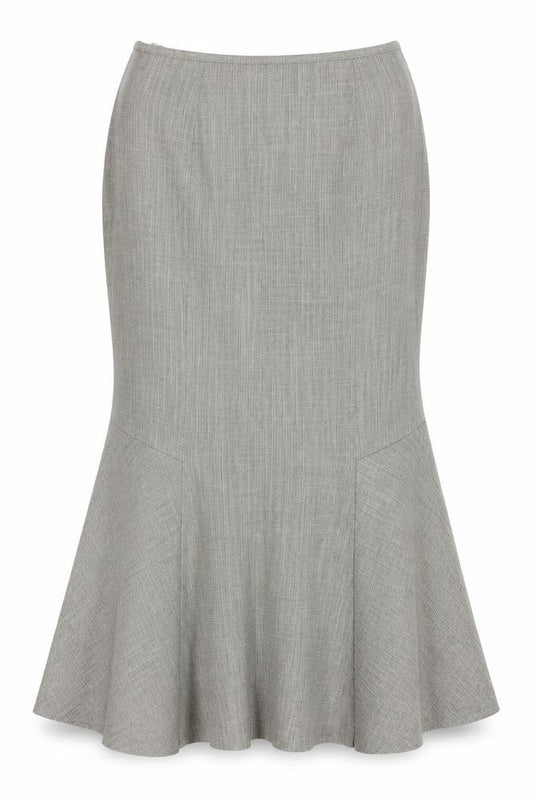 Front view of Precis women’s grey acetate trumpet skirt, size UK 10, zip