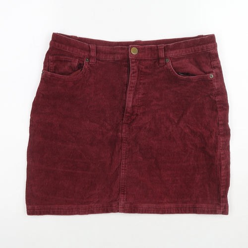 Monki Womens Red Cotton A-Line Skirt Size 14 Zip