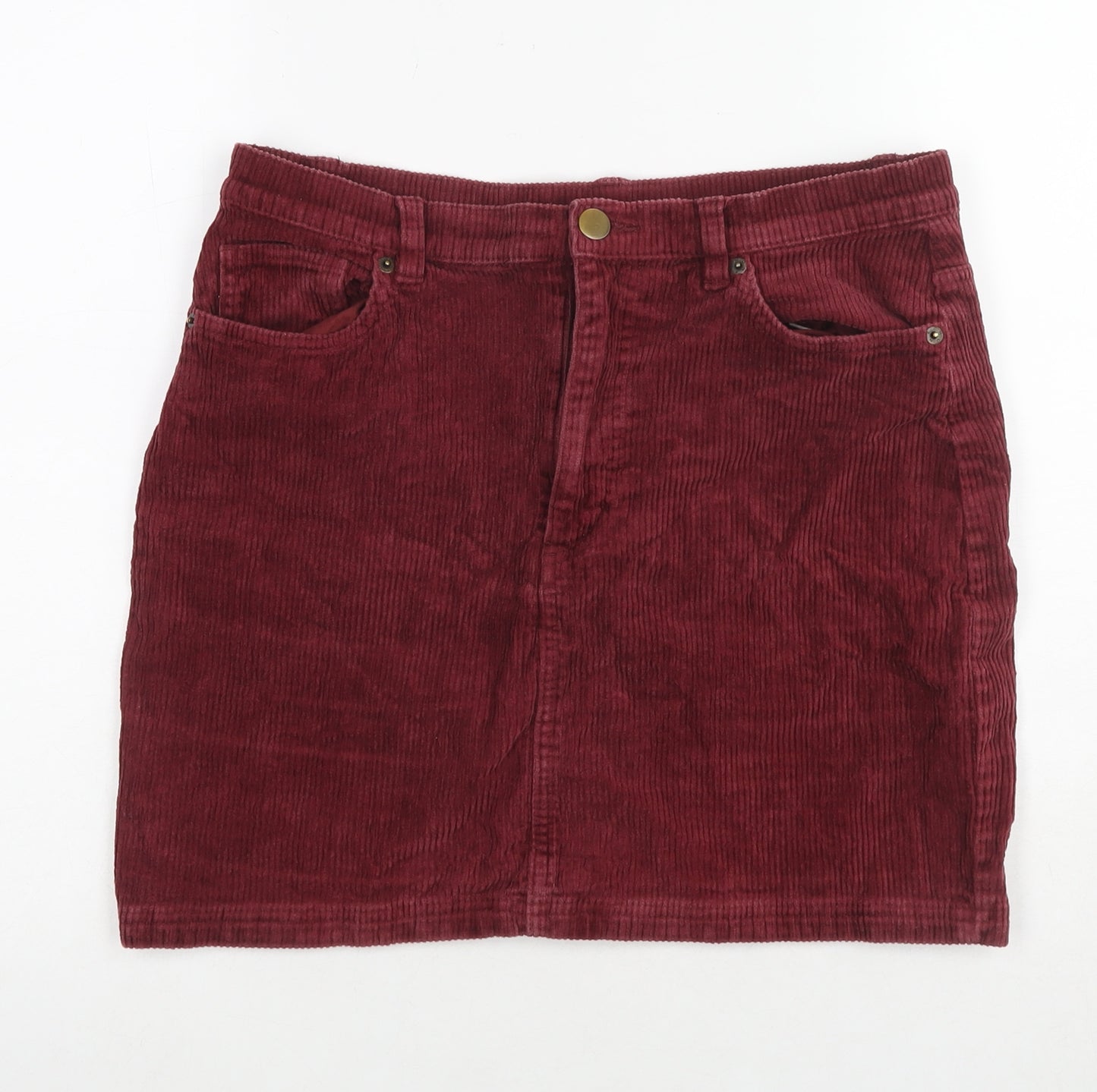 Monki Womens Red Cotton A-Line Skirt Size 14 Zip