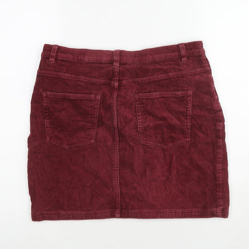 Monki Womens Red Cotton A-Line Skirt Size 14 Zip
