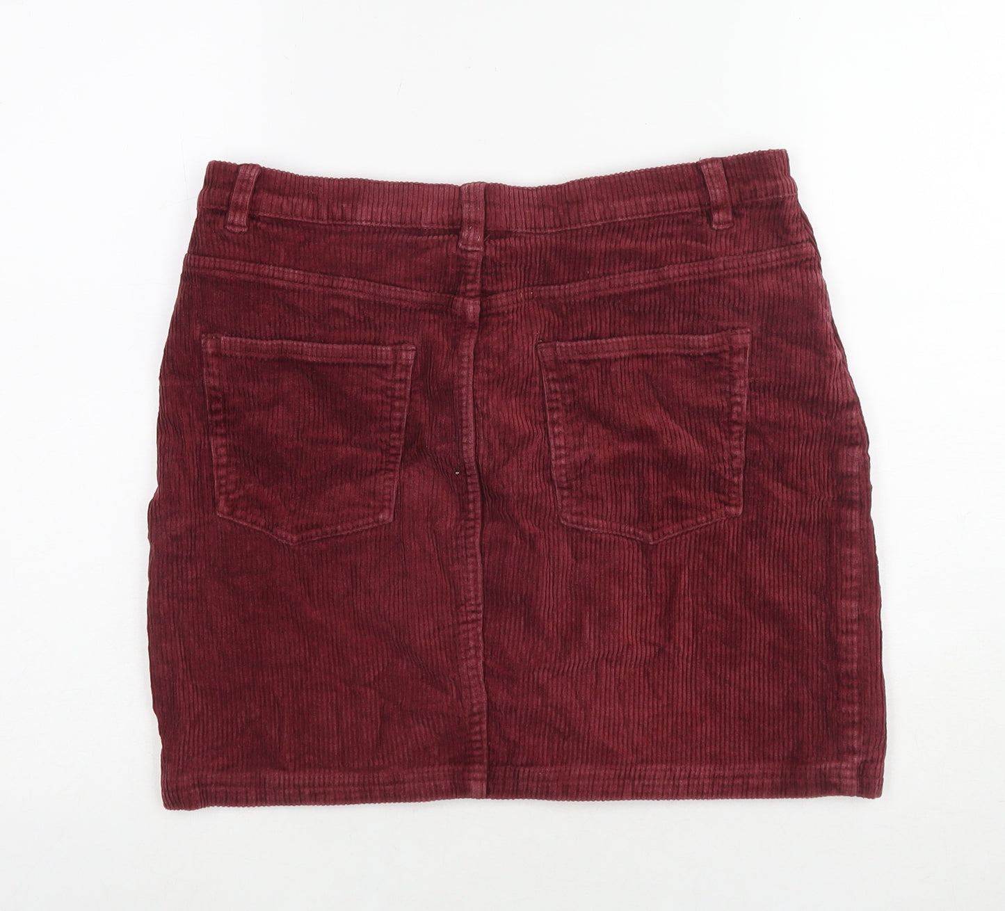 Monki Womens Red Cotton A-Line Skirt Size 14 Zip